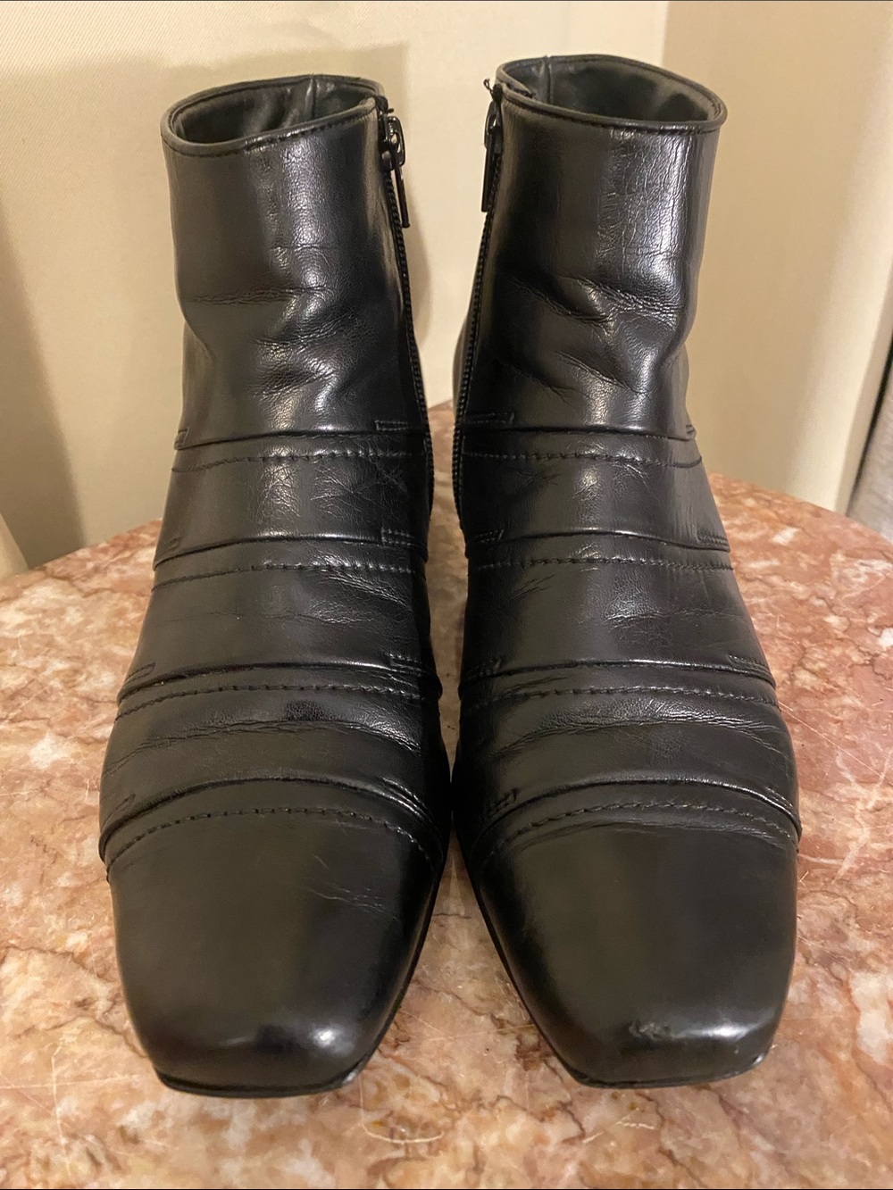 Paul Green Black Leather Ankle Boots with Stitch Detail